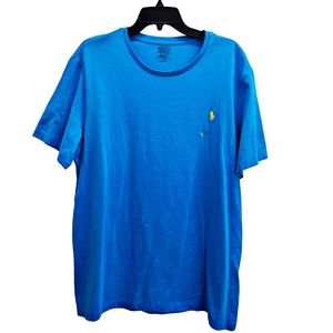 NWT Polo Ralph Lauren Custom Fit Crew Neck Blue Tshirt Yellow Logo Sz X-LARGE